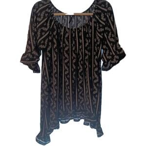 Vision USA Black Floral Tunic Sz. Small Boho Cottage